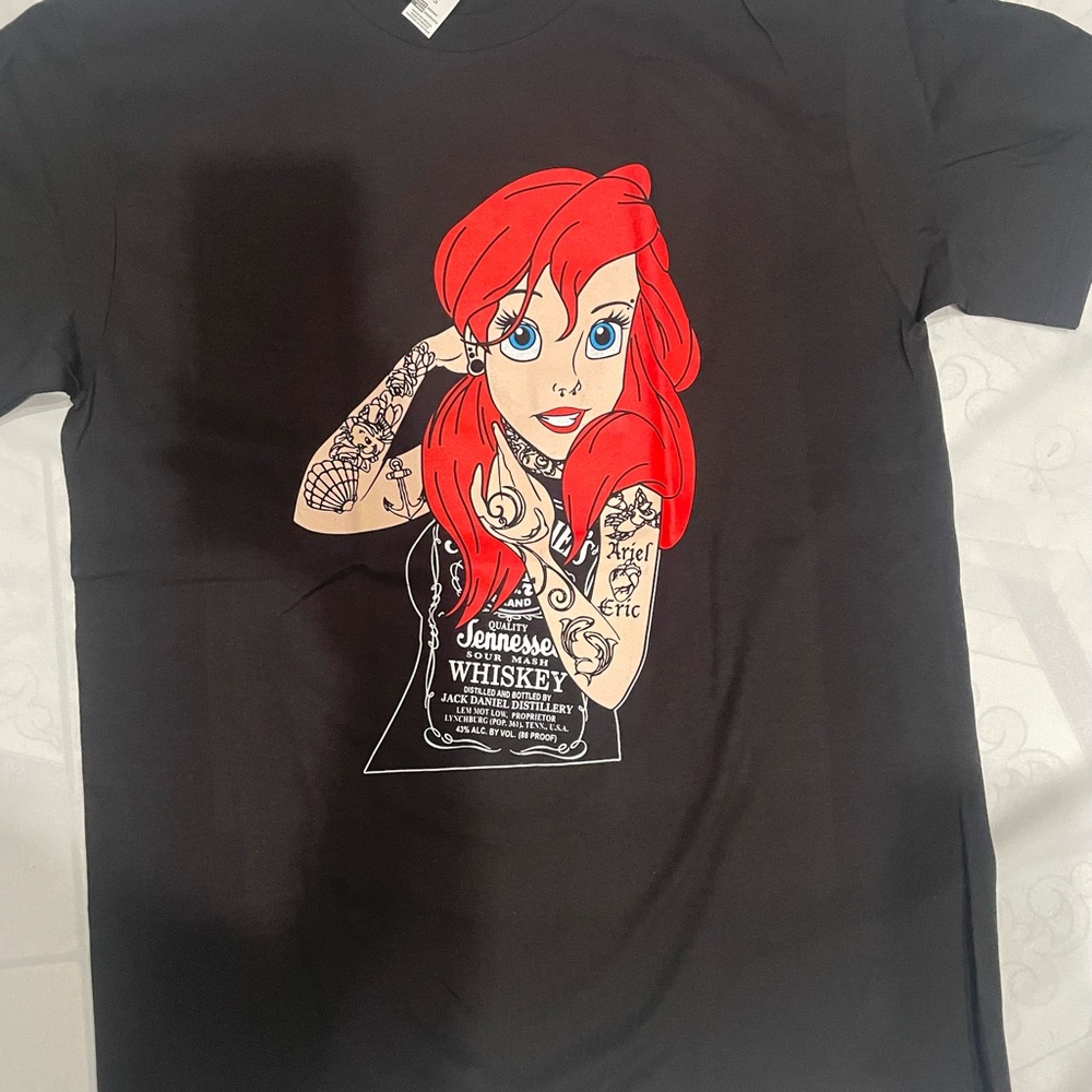 Black T-Shirt with Red-Haired Cartoon Graphic New